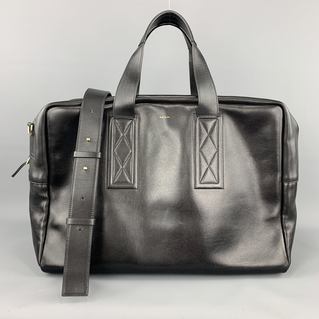 PAUL SMITH Black Leather Triple Handle Weekender Bag