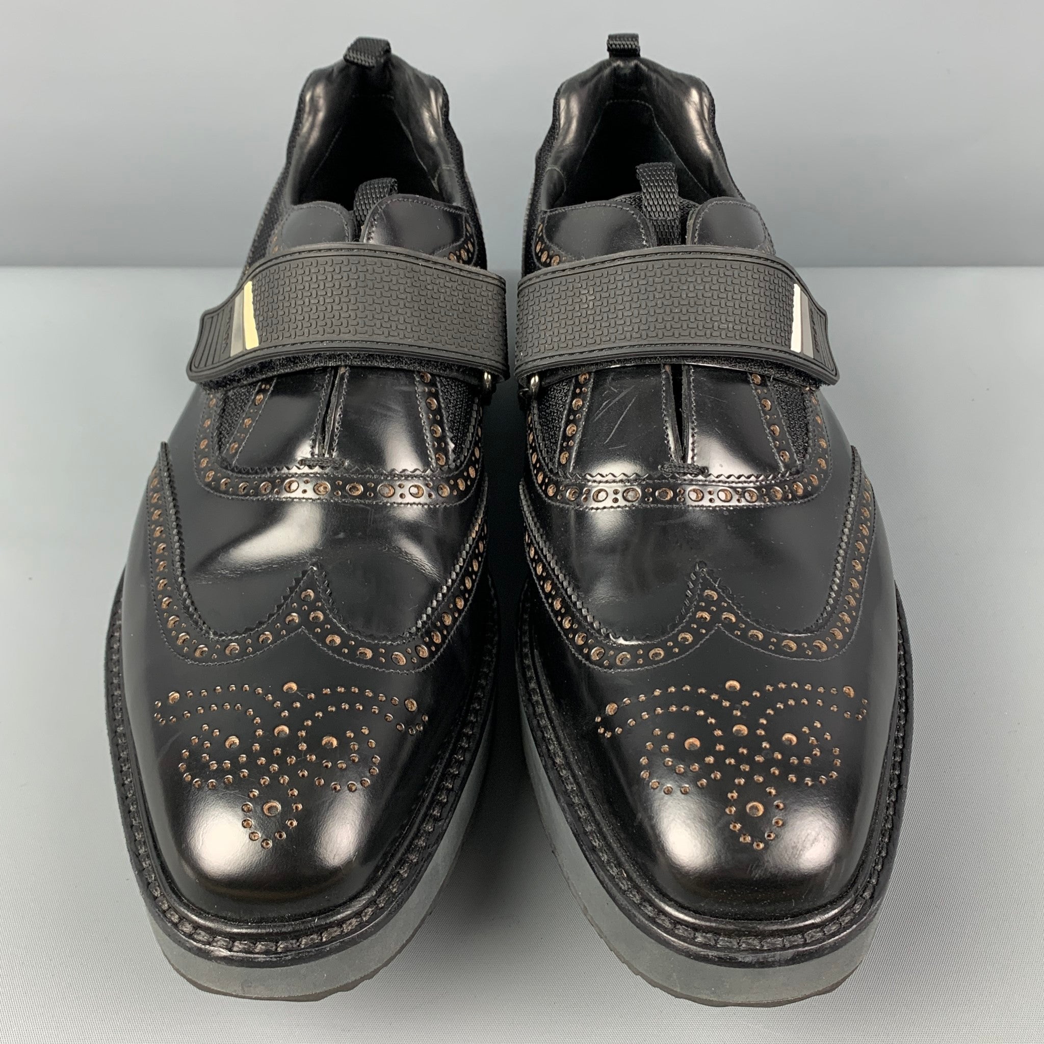 PRADA Size 11 Black Perforated Leather Wingtip Loafers – Sui