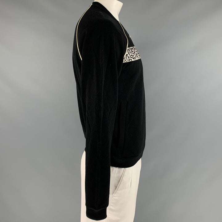 ALEXANDER MCQUEEN Size XL Black White Cotton Zip Up Cardigan