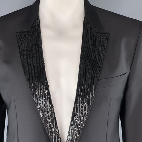 VIKTOR &amp; ROLF Taille S Noir Perlé Mohair Mélange Peak Revers Tuxedo Sport Manteau