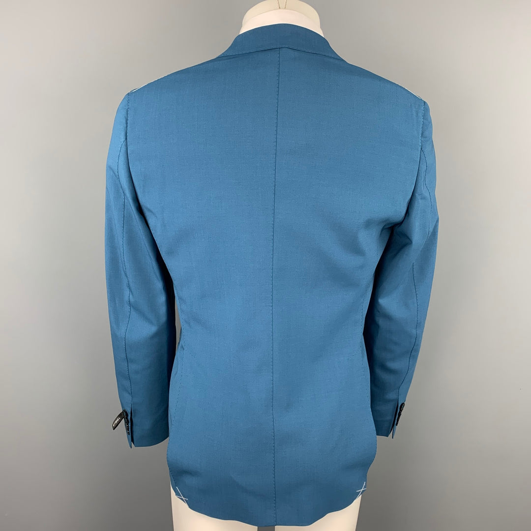 TONELLO Size 40 Teal Wool Blend Peak Lapel Sport Coat