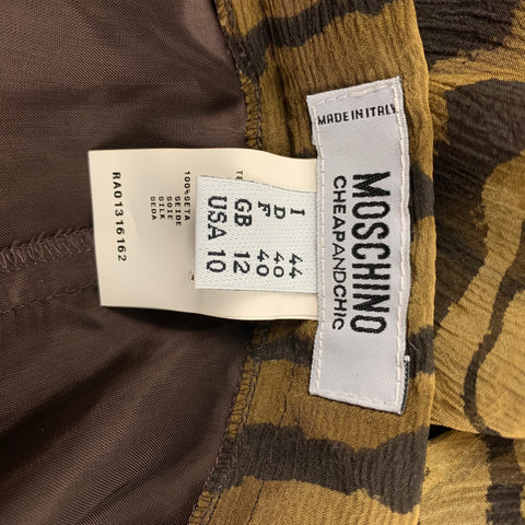 CHEAP and CHIC by MOSCHINO Size 10 Brown & Tan Animal Print Silk Below Knee Skirt