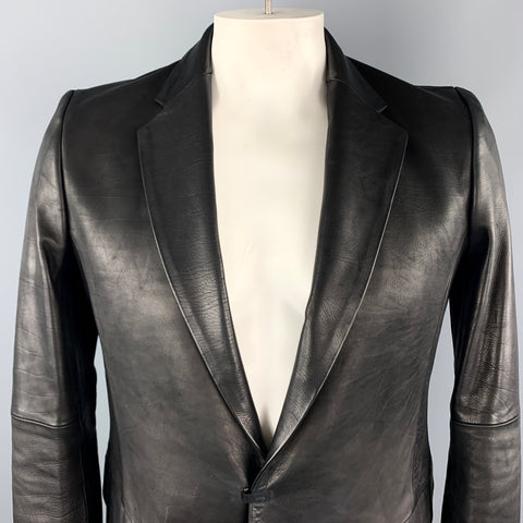 THE VIRIDI-ANNE Size XL Black Leather Notch Lapel Hook & Eye Sport Coat