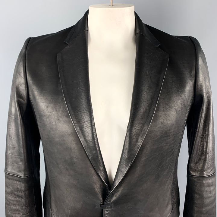 THE VIRIDI-ANNE Abrigo deportivo de cuero negro con solapa de muesca y gancho, talla XL