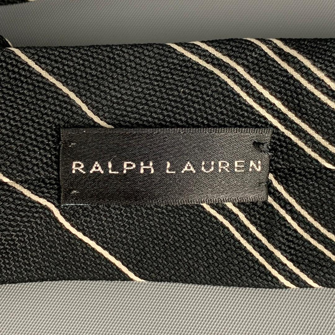 RALPH LAUREN Corbata de seda con rayas diagonales en blanco y negro Black Label