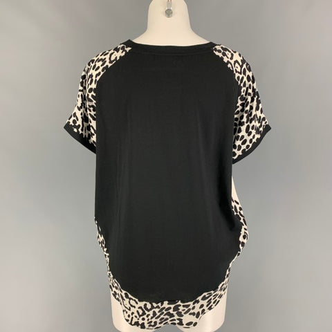 BARBARA BUI Blusa extragrande de tejidos mixtos de seda en blanco y negro talla S