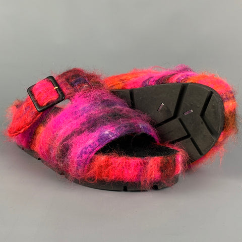 CELINE by Phoebe Philo FW 18 Size 8 Fuchsia Orange Mohair Textured BoxySandals