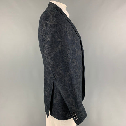 ETRO Size 42 Black Grey Abstract Wool Blend Sport Coat