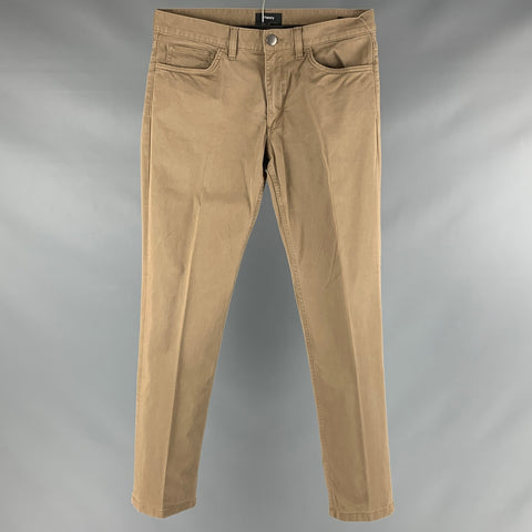 THEORY Size 30 Khaki Cotton  Elastane Zip Fly Casual Pants