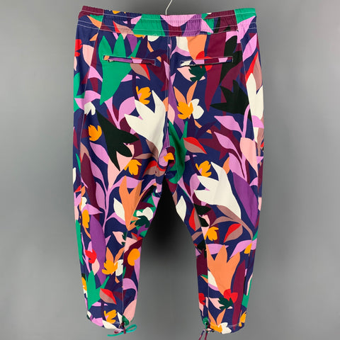 PRABAL GURUNG Size L Multi-Color Abstract Cotton Drawstring Casual Pants