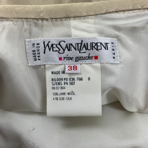 Vintage YVES SAINT LAURENT Size 6 Cream Wool Silk Peak Lapel Skirt Suit