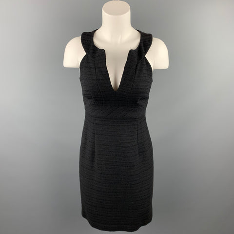 TRINA TURK Taille 0 Robe noire sans manches en coton mélangé texturé à col en V