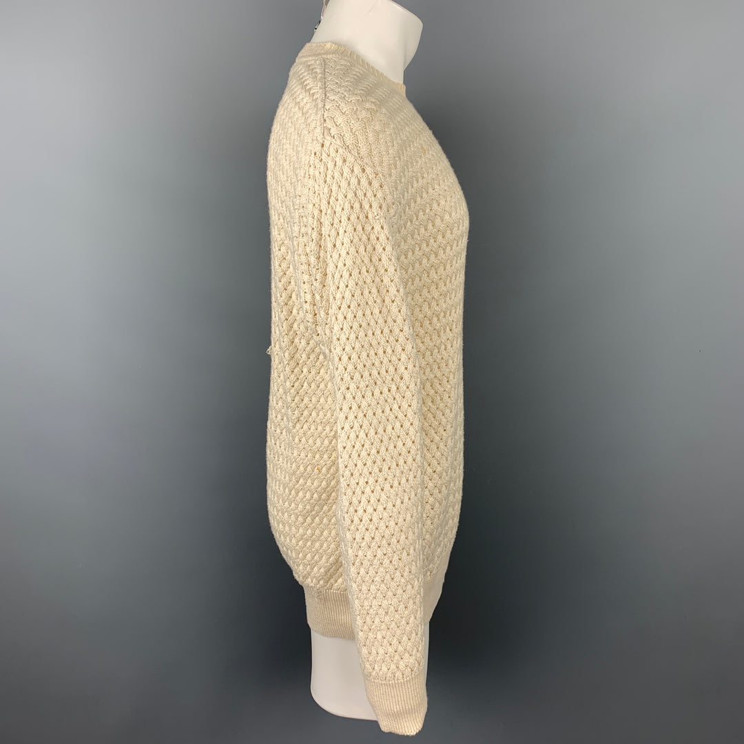 SULKA Size M Beige Woven Linen / Cotton Crew-Neck Sweater