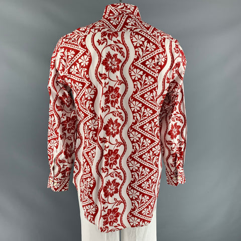 ETRO Size XXL Red White Print Cotton Button Up Long Sleeve Shirt
