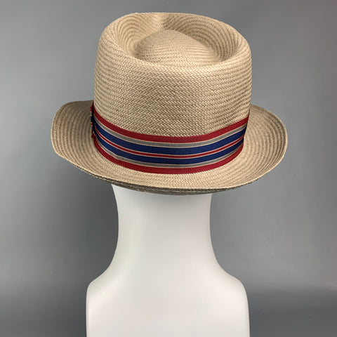 STETSON Chapeau Fedora avec ruban de paille gris clair taille 7,5