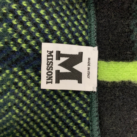 M MISSONI Size S Green & Back Knitted Plaid Virgin Wool Oversized Coat