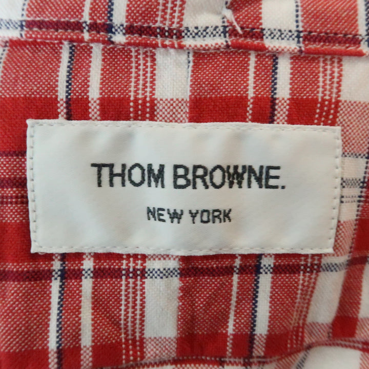 THOM BROWNE Taille XXL Chemise à manches longues boutonnée en coton à carreaux rouge et blanc