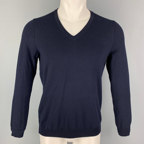 BROOKS BROTHERS Size M Navy Merino Wool Blend V-Neck Pullover