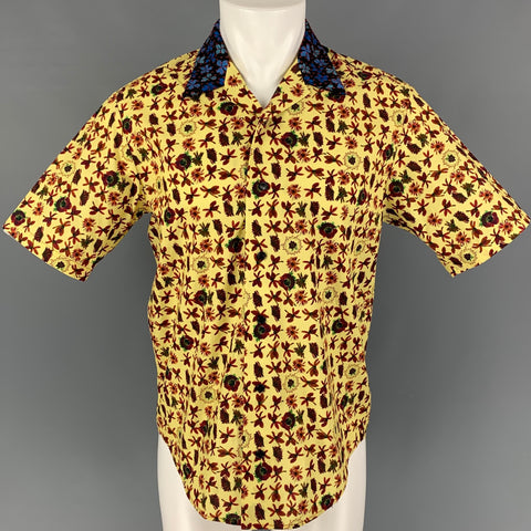 JONATHAN COHEN Size XS Yellow Burgundy Floral Cotton Camp Short Sleeve Shirt