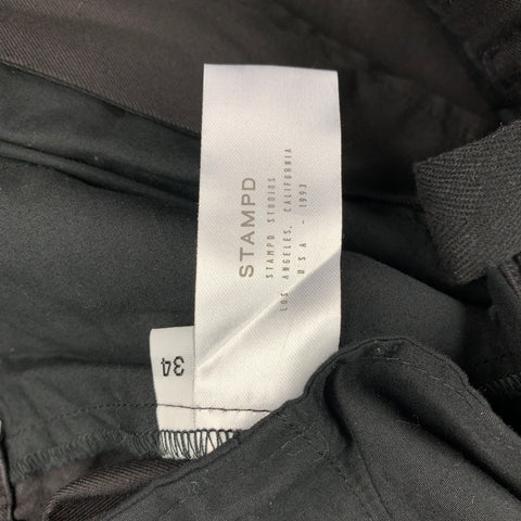 STAMPD Taille 34 Pantalon décontracté court en coton noir avec pattes latérales