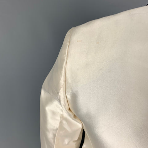 DOLCE & GABBANA Size 44 Regular Beige Black Silk Blend Sport Coat