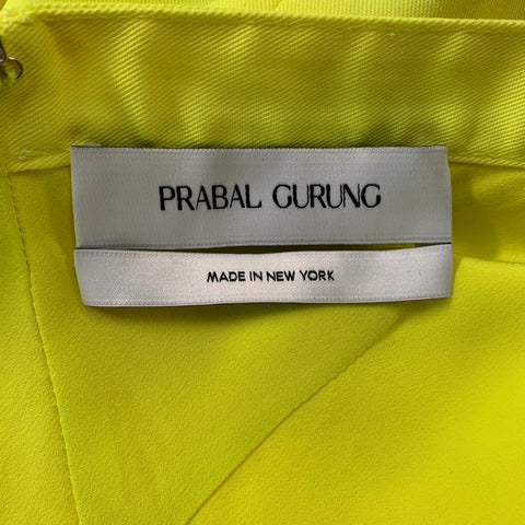 PRABAL GURUNG Size 2  Neon Yellow Polyester & Silk Fabrics Dress