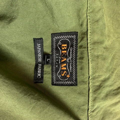 BEAMS PLUS Size L Green Nylon Zip & Snaps Hooded Military Jacket