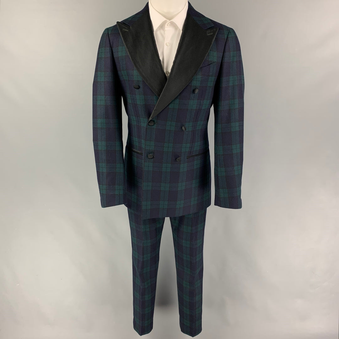 SUITSUPPLY Size 40 Blackwatch Plaid Cotton Peak Lapel Tuxedo Suit