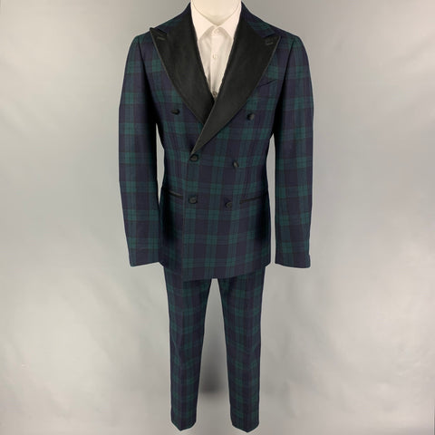 SUITSUPPLY Traje de esmoquin con solapa de pico de algodón a cuadros Blackwatch talla 40