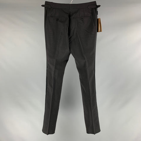 BURBERRY Size 32 Black Embellishment Wool  Mohair Tuxedo Dress Pants