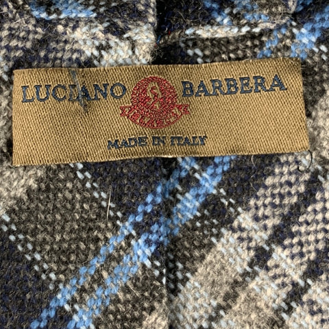 LUCIANO BARBERA Grey Blue Plaid Cashmere Tie