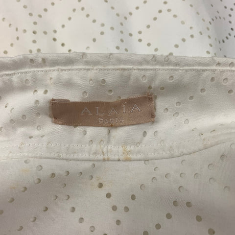 ALAIA Talla 4 Blusa perforada con corte láser de algodón / poliéster blanco