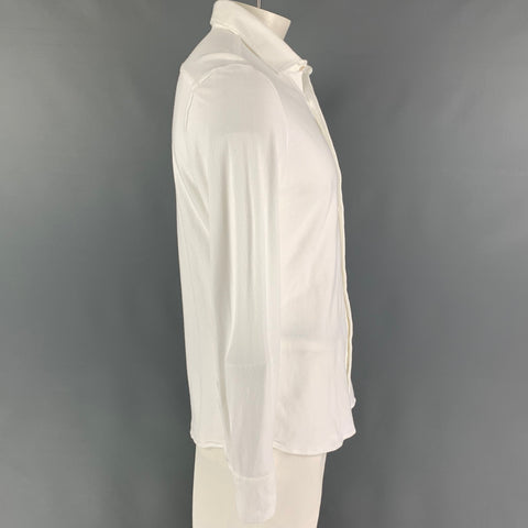 LUCA FALONI Size L White Pique Cotton Long Sleeve Shirt