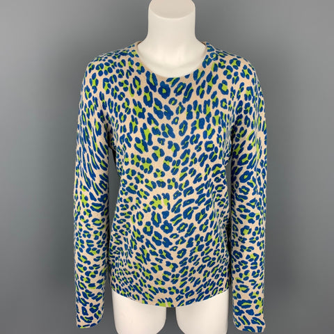 EQUIPMENT Size M Taupe & Blue Animal Print Cashmere Pullover