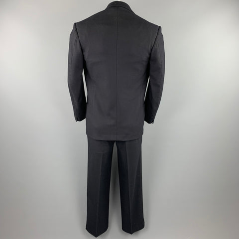 VINTAGE Size 42 Black Wool Peak Lapel Tuxedo