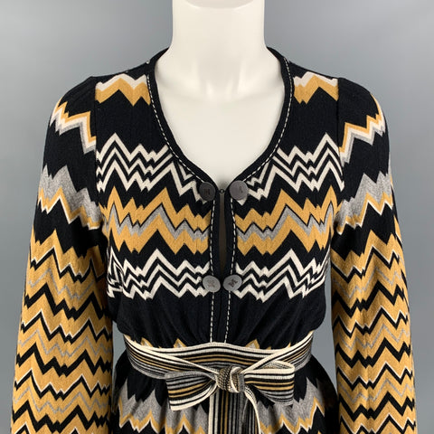 MISSONI Size 2 Mustard Black & White Wool / Nylon Knitted Dress Top