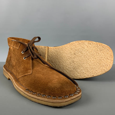 PRADA Size 11 Brown Studded Suede Chukka Boots