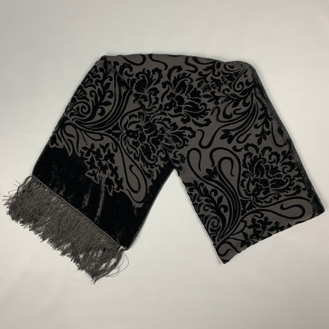 Écharpe à franges en velours bruni VINTAGE noir
