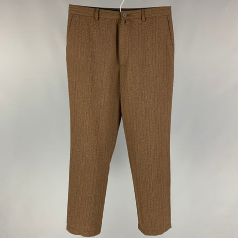 DRIES VAN NOTEN Size 32 Brown Burgundy Stripe Wool Blend Flat Front Casual Pants