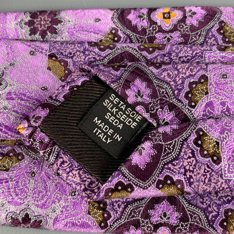 ERMENEGILDO ZEGNA Purple Brown Abstrack Floral Silk Satin Tie