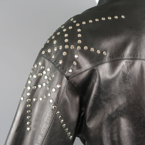 Vintage CLAUDE MONTANA 40 Black Leather Silver Studded Shoulder Jacket