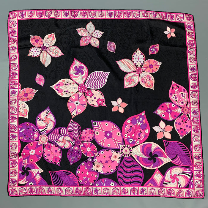 EMILIO PUCCI Fuschia & Black Abstract Floral Silk Jacquard Scarf
