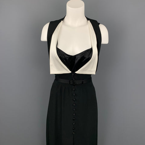 MARC JACOBS Taille 6 Robe ceinturée en crêpe acétate / viscose noir et blanc sans manches