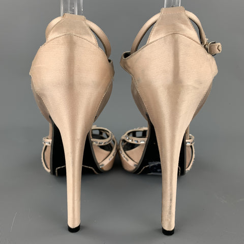 CELINE Size 6.5 Rose Crystal Embellishment Silk Ankle Strap Pumps
