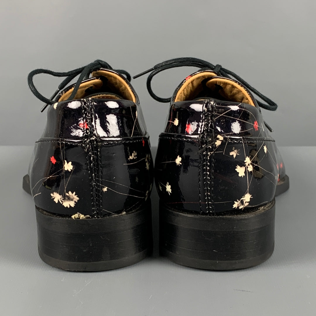 JOHN FLUEVOG Size 8 Black White Floral Patent Leather Lace Up Shoes