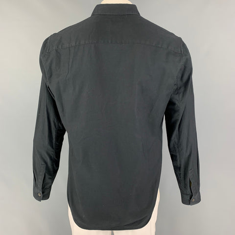 THEORY Size L Charcoal Cotton Button Up Long Sleeve Shirt