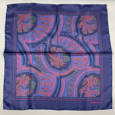 POLO by RALPH LAUREN Blue Red Paisley Silk Pocket Square