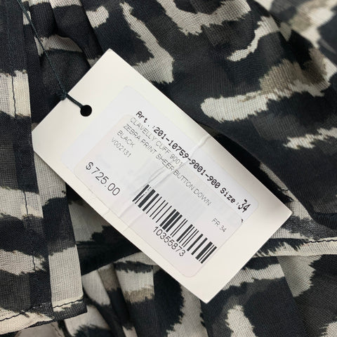 DRIES VAN NOTEN Size 2 Black & White Cotton Zebra Clavelly Cuff Blouse