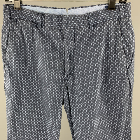 RALPH LAUREN Talla 28 Pantalones casuales con cremallera y algodón con estampado de anclas azul marino