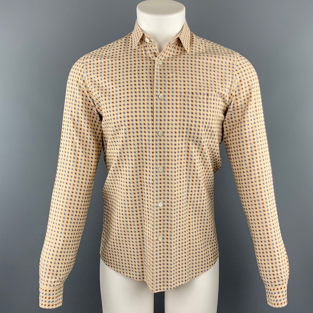 PRADA Talla S Camisa de manga larga con botones de algodón con estampado caqui